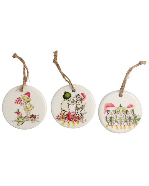 May Gibbs Christmas Ceramic Discs Colourful - Set of 3