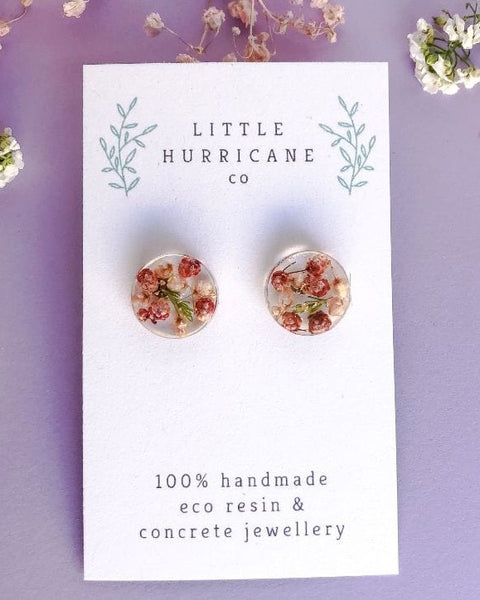 Rice Flowers - Button Stud Resin Earrings