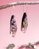 Heath Flowers On Black - Resin Drop Earrings