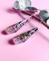 Heath Flowers On Black - Resin Drop Earrings