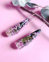 Heath Flowers On Black - Resin Drop Earrings