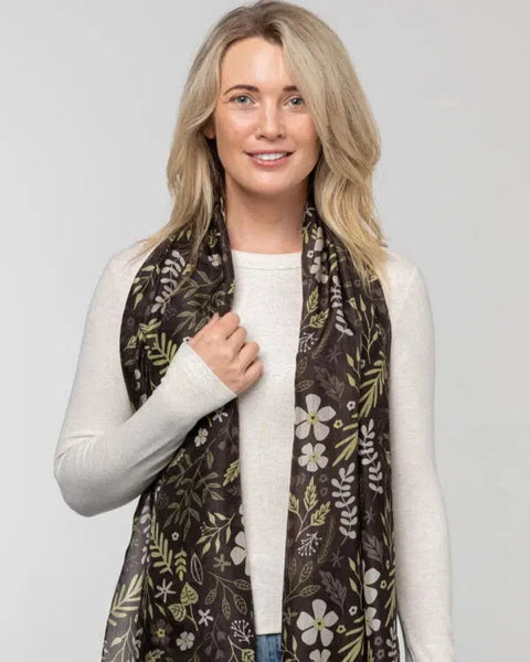 Australian Garden Silk Scarf Chocolate