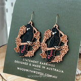 Black Cockatoo Dangle Earrings - Gold Hook