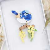 Fairy Wren Wattle Branch Brooch