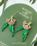 Pink Flowering Gumnut Eucalyptus Dangle Earrings - Gold hoop