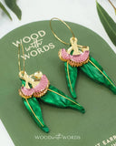 Pink Flowering Gumnut Eucalyptus Dangle Earrings - Gold hoop