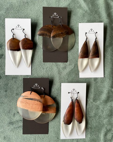 Drop Wood & Resin Earrings