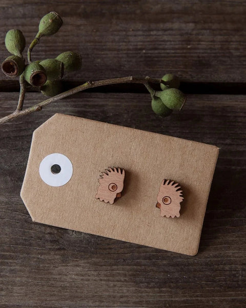 Wooden Stud Earrings - Cockatoo