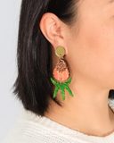 Orange Banksia Dangle Earrings - Gold Mirror