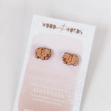 Wooden Stud Earrings - Wombat