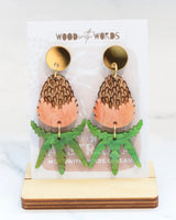 Orange Banksia Dangle Earrings - Gold Mirror