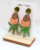 Orange Banksia Dangle Earrings - Gold Mirror