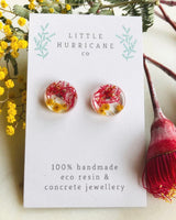 Golden Wattle & Gumnut Blossom - Button Stud Resin Earrings