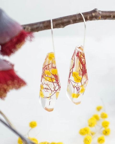 Golden Wattle & Gumnut Blossoms - Resin Drop Earrings